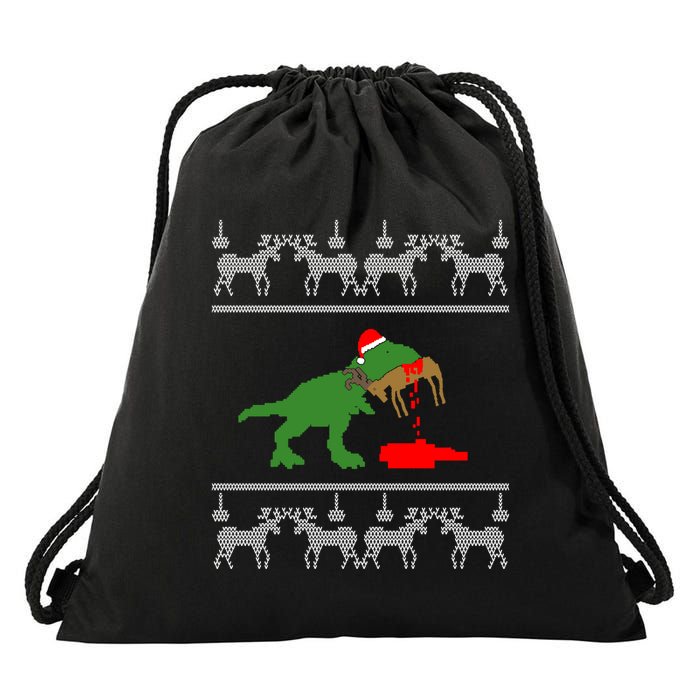 T Rex Eating Rudolph The Red Nosed Reindeer Drawstring Bag