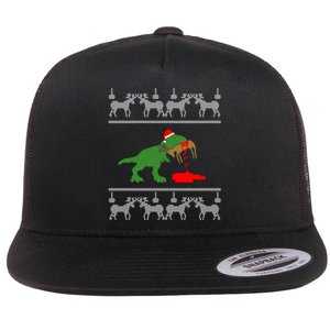 T Rex Eating Rudolph The Red Nosed Reindeer Flat Bill Trucker Hat