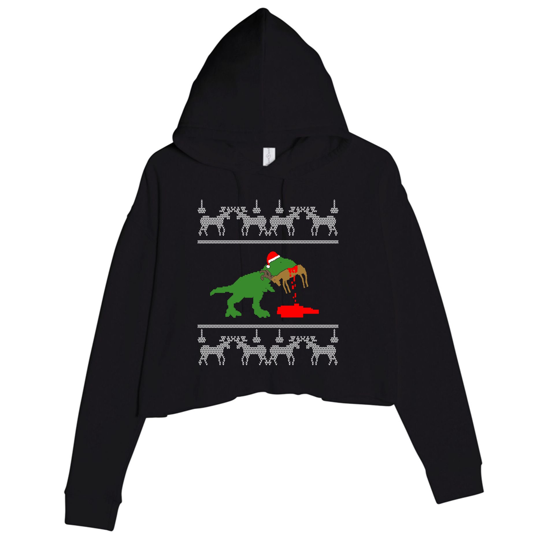 T Rex Eating Rudolph The Red Nosed Reindeer Crop Fleece Hoodie