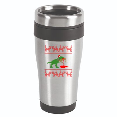 T Rex Eating Rudolph The Red Nosed Reindeer 16oz Travel Tumbler