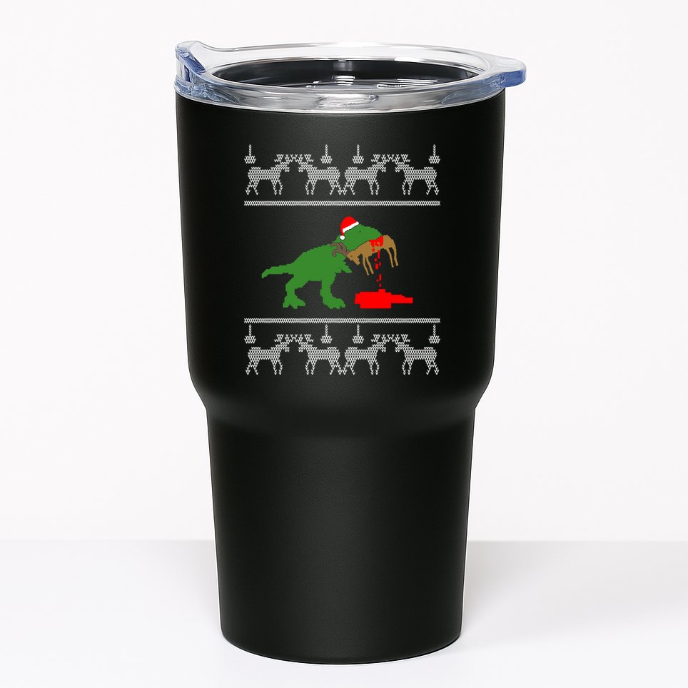T Rex Eating Rudolph The Red Nosed Reindeer Tumbler