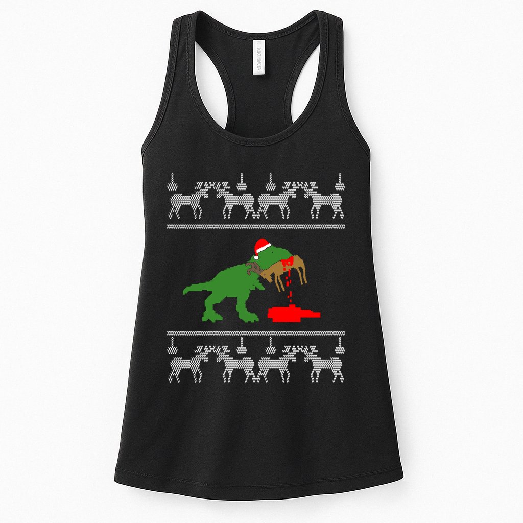 T Rex Eating Rudolph The Red Nosed Reindeer Womens Tank Top