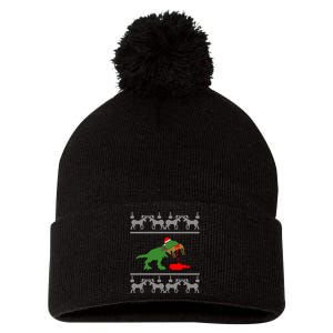 T Rex Eating Rudolph The Red Nosed Reindeer Pom Pom 12in Knit Beanie