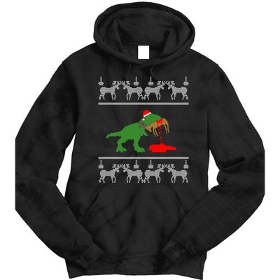 T Rex Eating Rudolph The Red Nosed Reindeer Tie Dye Hoodie