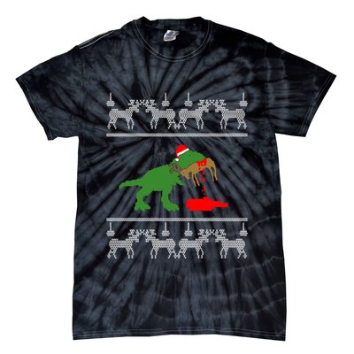 T Rex Eating Rudolph The Red Nosed Reindeer Tie-Dye T-Shirt