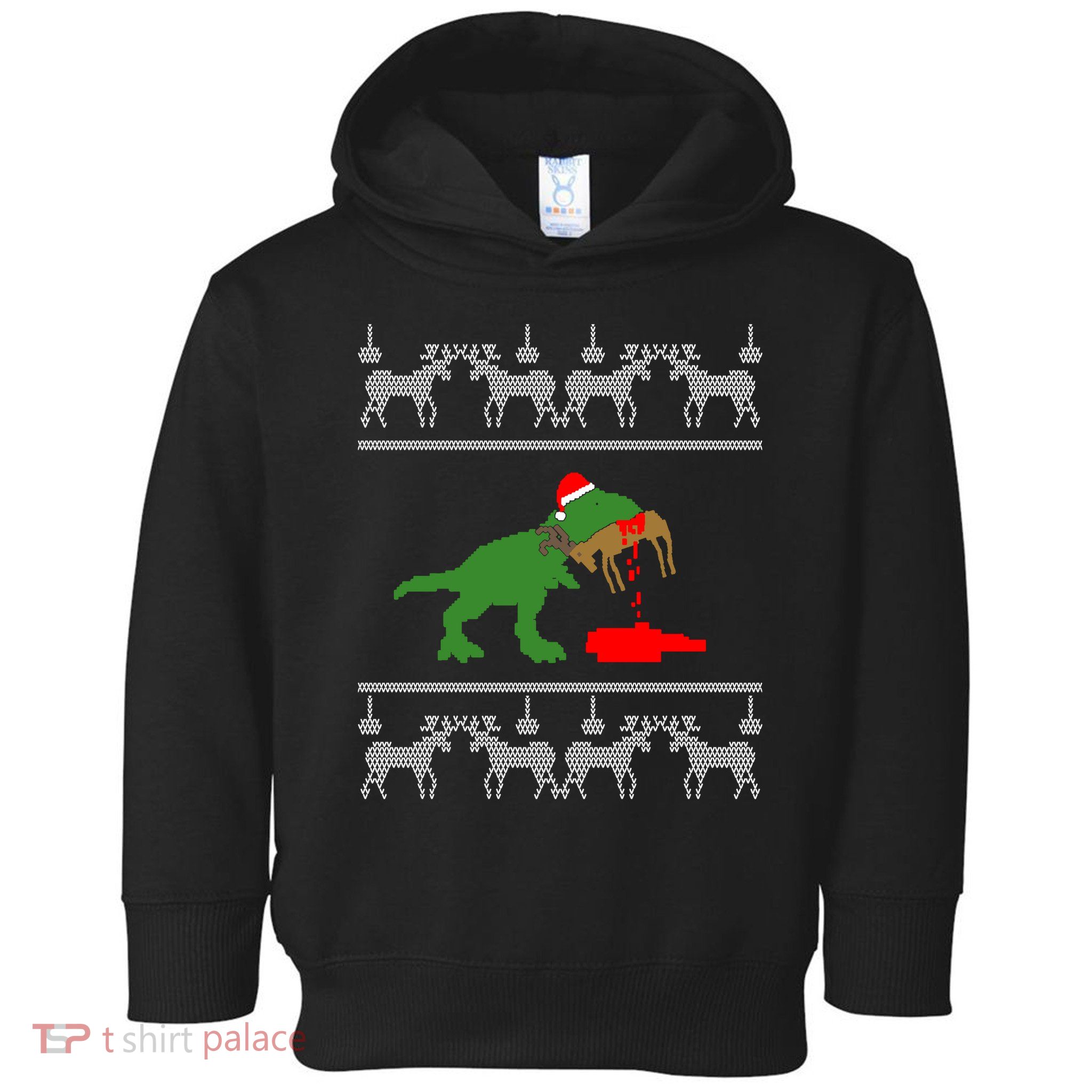 T Rex Eating Rudolph The Red Nosed Reindeer Toddler Hoodie