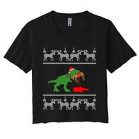 T Rex Eating Rudolph The Red Nosed Reindeer Women's Crop Top Tee