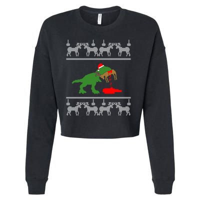 T Rex Eating Rudolph The Red Nosed Reindeer Cropped Pullover Crew