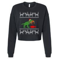 T Rex Eating Rudolph The Red Nosed Reindeer Cropped Pullover Crew