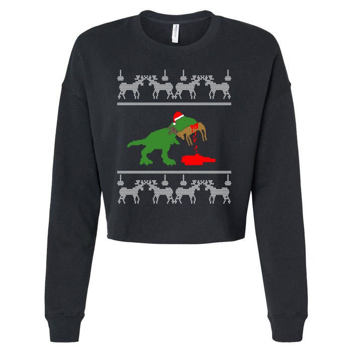 T Rex Eating Rudolph The Red Nosed Reindeer Cropped Pullover Crew