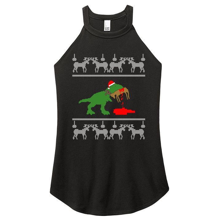 T Rex Eating Rudolph The Red Nosed Reindeer Women's Perfect Tri Rocker Tank