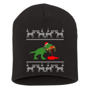 T Rex Eating Rudolph The Red Nosed Reindeer Short Acrylic Beanie