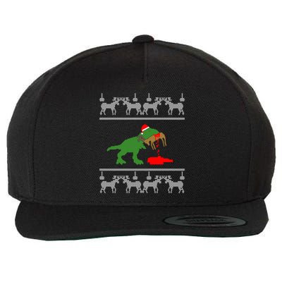 T Rex Eating Rudolph The Red Nosed Reindeer Wool Snapback Cap