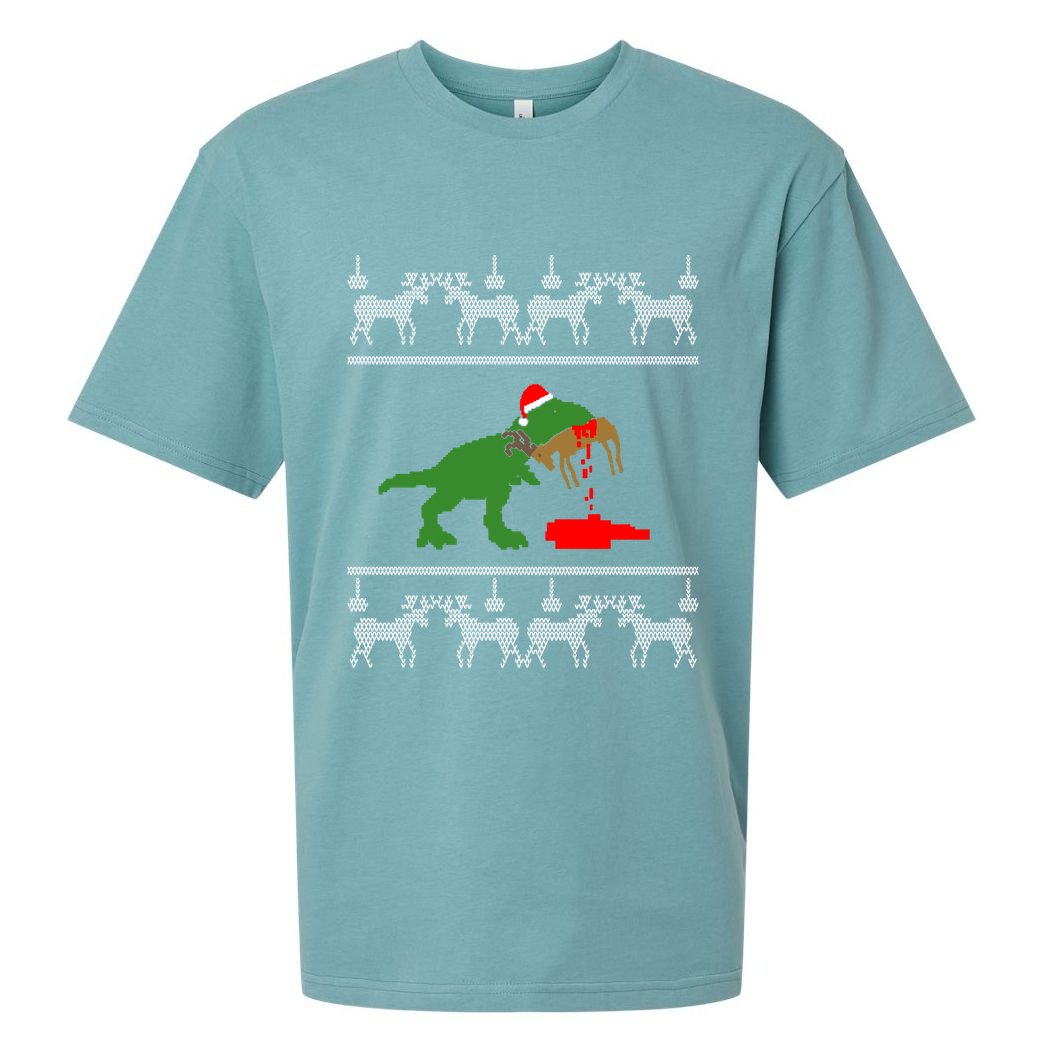 T Rex Eating Rudolph The Red Nosed Reindeer Sueded Cloud Jersey T-Shirt