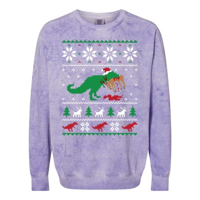 T Rex Eating Reindeer Funny Dinosaur Christmas Ugly Gift Colorblast Crewneck Sweatshirt