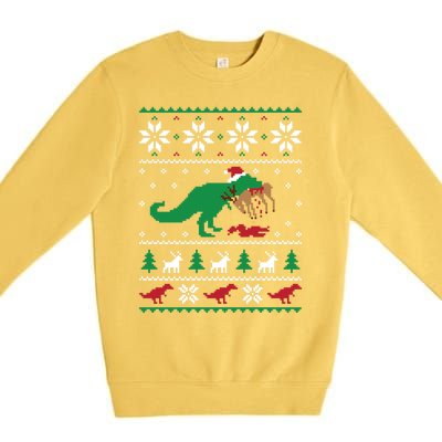 T Rex Eating Reindeer Funny Dinosaur Christmas Ugly Gift Premium Crewneck Sweatshirt