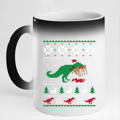 T Rex Eating Reindeer Funny Dinosaur Christmas Ugly Gift 11oz Black Color Changing Mug