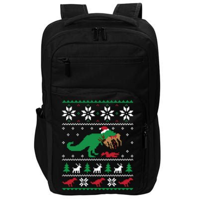 T Rex Eating Reindeer Funny Dinosaur Christmas Ugly Gift Impact Tech Backpack