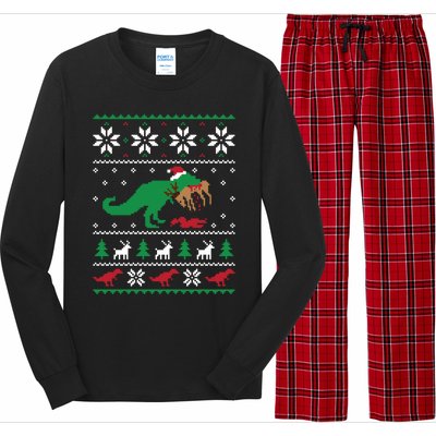 T Rex Eating Reindeer Funny Dinosaur Christmas Ugly Gift Long Sleeve Pajama Set