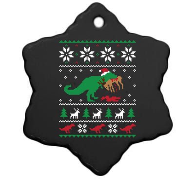 T Rex Eating Reindeer Funny Dinosaur Christmas Ugly Gift Ceramic Star Ornament