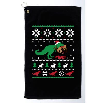 T Rex Eating Reindeer Funny Dinosaur Christmas Ugly Gift Platinum Collection Golf Towel