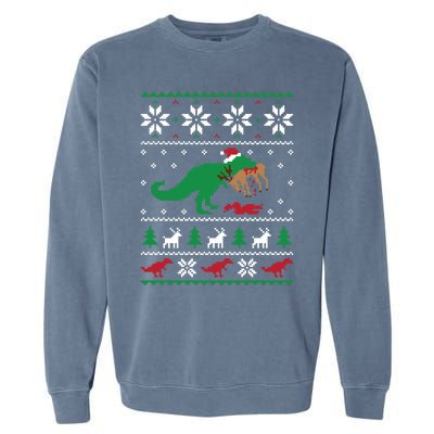 T Rex Eating Reindeer Funny Dinosaur Christmas Ugly Gift Garment-Dyed Sweatshirt