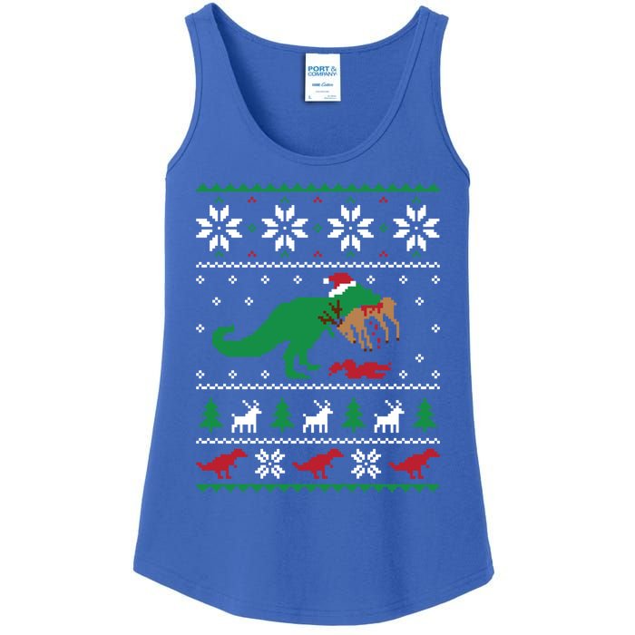 T Rex Eating Reindeer Funny Dinosaur Christmas Ugly Gift Ladies Essential Tank