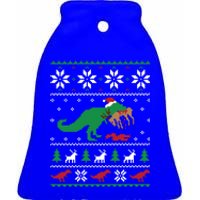 T Rex Eating Reindeer Funny Dinosaur Christmas Ugly Gift Ceramic Bell Ornament