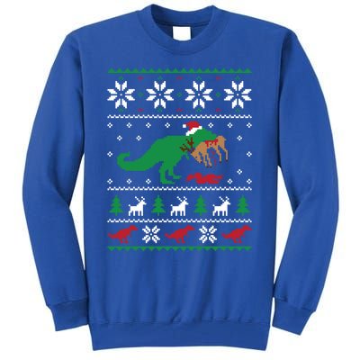 T Rex Eating Reindeer Funny Dinosaur Christmas Ugly Gift Tall Sweatshirt