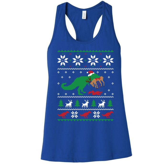 T Rex Eating Reindeer Funny Dinosaur Christmas Ugly Gift Women's Racerback Tank