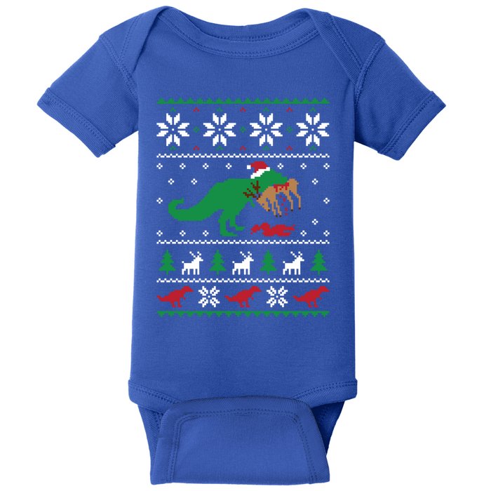 T Rex Eating Reindeer Funny Dinosaur Christmas Ugly Gift Baby Bodysuit