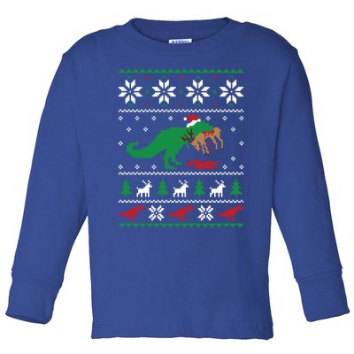 T Rex Eating Reindeer Funny Dinosaur Christmas Ugly Gift Toddler Long Sleeve Shirt