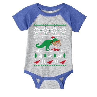 T Rex Eating Reindeer Funny Dinosaur Christmas Ugly Gift Infant Baby Jersey Bodysuit