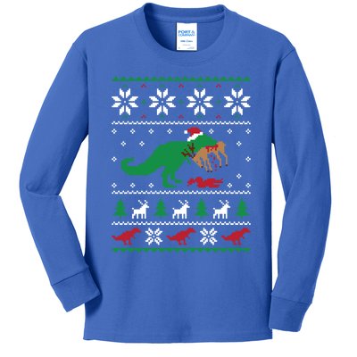 T Rex Eating Reindeer Funny Dinosaur Christmas Ugly Gift Kids Long Sleeve Shirt