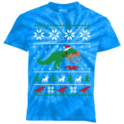 T Rex Eating Reindeer Funny Dinosaur Christmas Ugly Gift Kids Tie-Dye T-Shirt