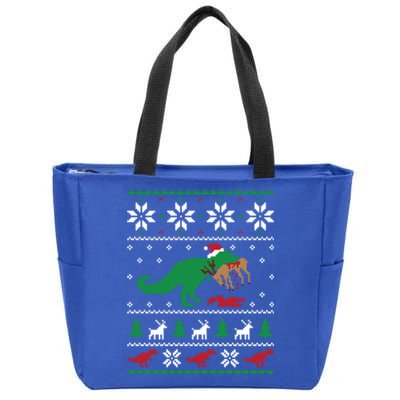 T Rex Eating Reindeer Funny Dinosaur Christmas Ugly Gift Zip Tote Bag