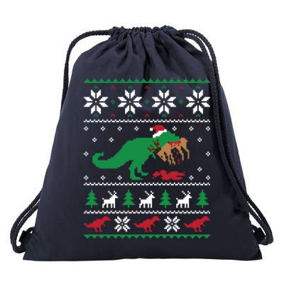 T Rex Eating Reindeer Funny Dinosaur Christmas Ugly Gift Drawstring Bag