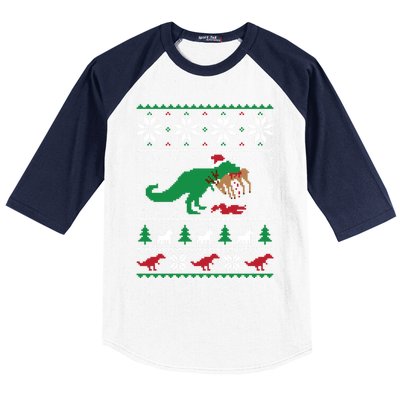 T Rex Eating Reindeer Funny Dinosaur Christmas Ugly Gift Baseball Sleeve Shirt