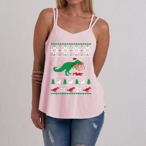 T Rex Eating Reindeer Funny Dinosaur Christmas Ugly Gift Women's Strappy Tank