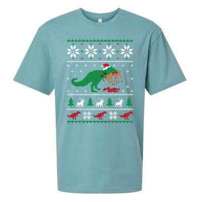 T Rex Eating Reindeer Funny Dinosaur Christmas Ugly Gift Sueded Cloud Jersey T-Shirt