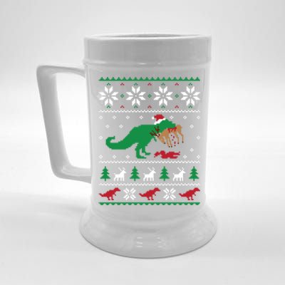 T Rex Eating Reindeer Funny Dinosaur Christmas Ugly Gift Beer Stein