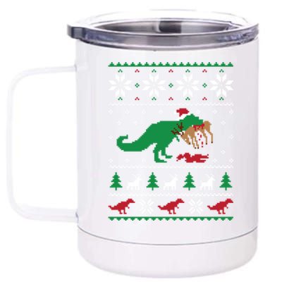 T Rex Eating Reindeer Funny Dinosaur Christmas Ugly Gift 12 oz Stainless Steel Tumbler Cup