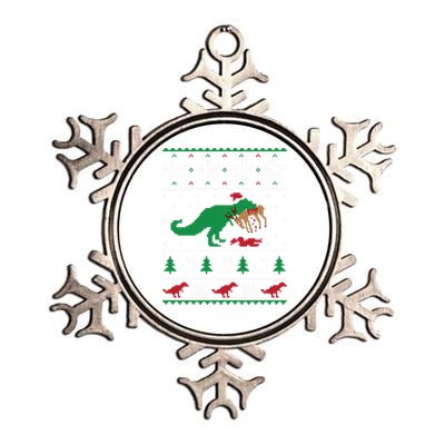 T Rex Eating Reindeer Funny Dinosaur Christmas Ugly Gift Metallic Star Ornament