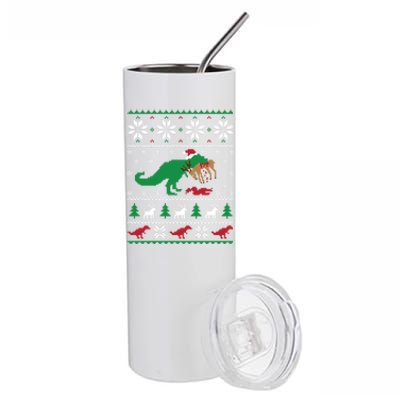 T Rex Eating Reindeer Funny Dinosaur Christmas Ugly Gift Stainless Steel Tumbler