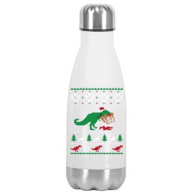 T Rex Eating Reindeer Funny Dinosaur Christmas Ugly Gift Stainless Steel Insulated Water Bottle