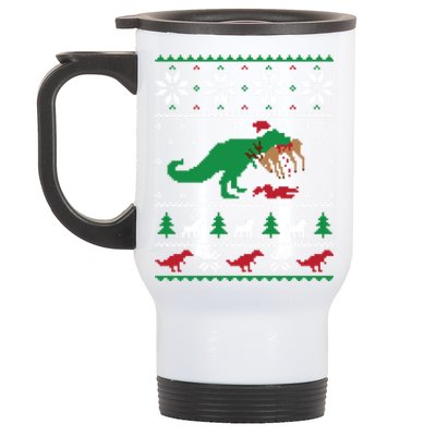 T Rex Eating Reindeer Funny Dinosaur Christmas Ugly Gift Stainless Steel Travel Mug