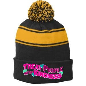 Treat People With Kindness Stripe Pom Pom Beanie