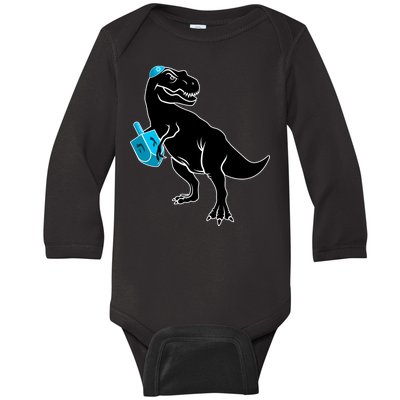 Trex Jewish Dreidel Baby Long Sleeve Bodysuit