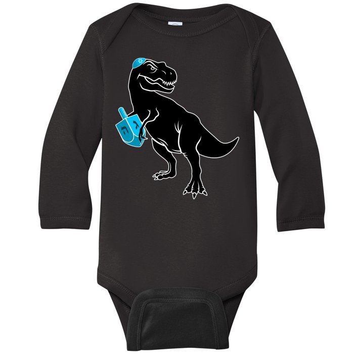 Trex Jewish Dreidel Baby Long Sleeve Bodysuit