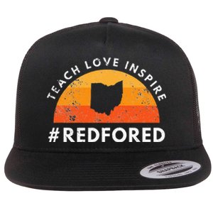 Teacher Red For Ed Ohio Public Education Teach Love Inspire Flat Bill Trucker Hat